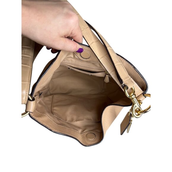 Coach Amber Duffle Pebble Leather Embossed Crocodile Shoulder Bag Beige F2808 - Picture 8 of 9